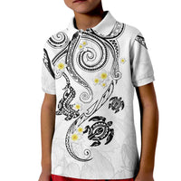 Polynesia Tribal Kid Polo Shirt White Plumeria Tentacles LT7 Kid White - Polynesian Pride