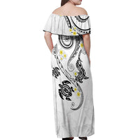 Polynesia Tribal Off Shoulder Maxi Dress White Plumeria Tentacles