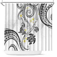 Polynesia Tribal Shower Curtain White Plumeria Tentacles