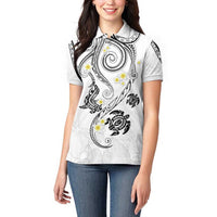 Polynesia Tribal Women Polo Shirt White Plumeria Tentacles