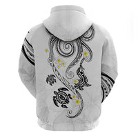 Polynesia Tribal Zip Hoodie White Plumeria Tentacles