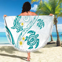Polynesia Tribal Beach Blanket Teal Plumeria Tentacles
