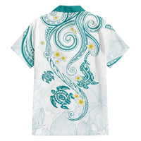 Polynesia Tribal Family Matching Off The Shoulder Long Sleeve Dress and Hawaiian Shirt Teal Plumeria Tentacles