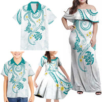 Polynesia Tribal Family Matching Off Shoulder Maxi Dress and Hawaiian Shirt Teal Plumeria Tentacles LT7 - Polynesian Pride