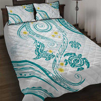Polynesia Tribal Quilt Bed Set Teal Plumeria Tentacles