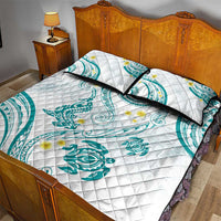 Polynesia Tribal Quilt Bed Set Teal Plumeria Tentacles