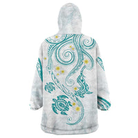 Polynesia Tribal Wearable Blanket Hoodie Teal Plumeria Tentacles