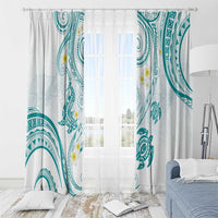 Polynesia Tribal Window Curtain Teal Plumeria Tentacles