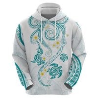 Polynesia Tribal Zip Hoodie Teal Plumeria Tentacles