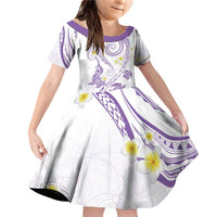 Polynesia Tribal Family Matching Off Shoulder Short Dress and Hawaiian Shirt Lilac Plumeria Tentacles LT7 Daughter's Dress Lilac - Polynesian Pride
