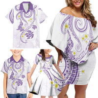 Polynesia Tribal Family Matching Off Shoulder Short Dress and Hawaiian Shirt Lilac Plumeria Tentacles LT7 - Polynesian Pride