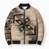 Bula Fiji Plumeria Tagimoucia Salusalu Beige Bomber Puffer Jacket Kaiviti Masi LT7 Unisex Beige - Polynesian Pride