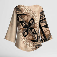 Bula Fiji Plumeria Tagimoucia Salusalu Beige Kimono Sleeve Blouse Kaiviti Masi LT7 - Polynesian Pride