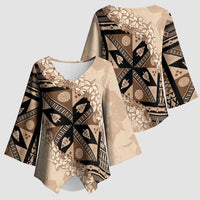 Bula Fiji Plumeria Tagimoucia Salusalu Beige Kimono Sleeve Blouse Kaiviti Masi LT7 - Polynesian Pride