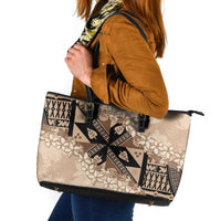 Bula Fiji Plumeria Tagimoucia Salusalu Beige Leather Tote Bag Kaiviti Masi LT7 Beige - Polynesian Pride