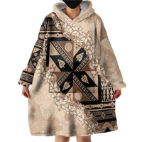 Bula Fiji Plumeria Tagimoucia Salusalu Beige Wearable Blanket Hoodie Kaiviti Masi LT7 - Polynesian Pride
