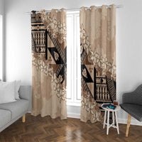 Bula Fiji Plumeria Tagimoucia Salusalu Beige Window Curtain Kaiviti Masi LT7 With Grommets Beige - Polynesian Pride