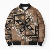 Bula Fiji Plumeria Tagimoucia Salusalu Mocha Bomber Puffer Jacket Kaiviti Masi LT7 Unisex Mocha - Polynesian Pride