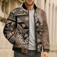 Bula Fiji Plumeria Tagimoucia Salusalu Mocha Bomber Puffer Jacket Kaiviti Masi LT7 - Polynesian Pride