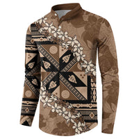 Bula Fiji Plumeria Tagimoucia Salusalu Mocha Button Sweatshirt Kaiviti Masi - Polynesian Pride