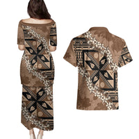 Bula Fiji Plumeria Tagimoucia Salusalu Mocha Couples Matching Puletasi and Hawaiian Shirt Kaiviti Masi LT7 - Polynesian Pride