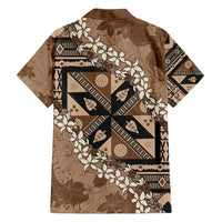 Bula Fiji Plumeria Tagimoucia Salusalu Mocha Family Matching Long Sleeve Bodycon Dress and Hawaiian Shirt Kaiviti Masi LT7 - Polynesian Pride
