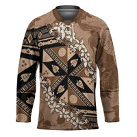 Bula Fiji Plumeria Tagimoucia Salusalu Mocha Hockey Jersey Kaiviti Masi - Polynesian Pride