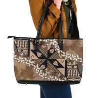 Bula Fiji Plumeria Tagimoucia Salusalu Mocha Leather Tote Bag Kaiviti Masi LT7 - Polynesian Pride