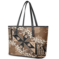Bula Fiji Plumeria Tagimoucia Salusalu Mocha Leather Tote Bag Kaiviti Masi LT7 - Polynesian Pride