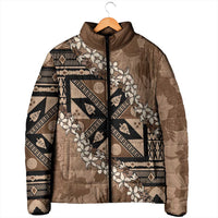 Bula Fiji Plumeria Tagimoucia Salusalu Mocha Padded Jacket Kaiviti Masi LT7 - Polynesian Pride