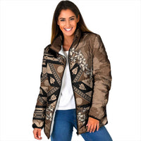 Bula Fiji Plumeria Tagimoucia Salusalu Mocha Padded Jacket Kaiviti Masi LT7 Women Mocha - Polynesian Pride
