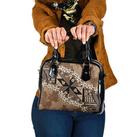 Bula Fiji Plumeria Tagimoucia Salusalu Mocha Shoulder Handbag Kaiviti Masi LT7 One Size Mocha - Polynesian Pride