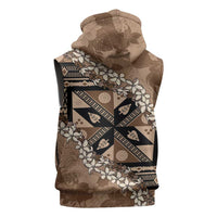 Bula Fiji Plumeria Tagimoucia Salusalu Mocha Sleeveless Zip Hoodie Kaiviti Masi - Polynesian Pride