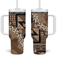 Bula Fiji Plumeria Tagimoucia Salusalu Mocha Tumbler With Handle Kaiviti Masi LT7 One Size: 40 oz Mocha - Polynesian Pride