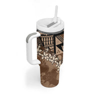 Bula Fiji Plumeria Tagimoucia Salusalu Mocha Tumbler With Handle Kaiviti Masi LT7 - Polynesian Pride