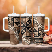 Bula Fiji Plumeria Tagimoucia Salusalu Mocha Tumbler With Handle Kaiviti Masi LT7 - Polynesian Pride