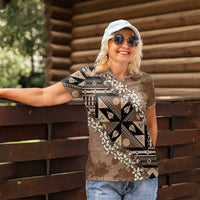 Bula Fiji Plumeria Tagimoucia Salusalu Mocha Women Polo Shirt Kaiviti Masi LT7 - Polynesian Pride