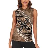 Bula Fiji Plumeria Tagimoucia Salusalu Mocha Women Sleeveless Polo Shirt Kaiviti Masi LT7 - Polynesian Pride
