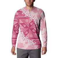 Bula Fiji Plumeria Tagimoucia Salusalu Pink Button Sweatshirt Kaiviti Masi LT7 - Polynesian Pride