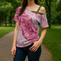 Bula Fiji Plumeria Tagimoucia Salusalu Pink Cross Shoulder Shirt Kaiviti Masi - Polynesian Pride
