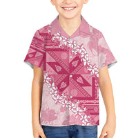 Bula Fiji Plumeria Tagimoucia Salusalu Pink Family Matching Off Shoulder Maxi Dress and Hawaiian Shirt Kaiviti Masi LT7 Son's Shirt Pink - Polynesian Pride