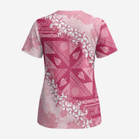 Bula Fiji Plumeria Tagimoucia Salusalu Pink Scrub Top Kaiviti Masi LT7 - Polynesian Pride