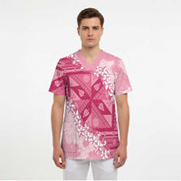 Bula Fiji Plumeria Tagimoucia Salusalu Pink Scrub Top Kaiviti Masi LT7 - Polynesian Pride