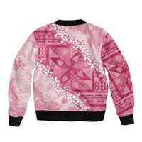 Bula Fiji Plumeria Tagimoucia Salusalu Pink Sleeve Zip Bomber Jacket Kaiviti Masi LT7 - Polynesian Pride