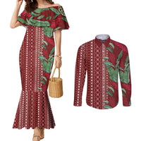 Women's Day Samoa Malu Tattoo Inspired Mix Teuila Couples Matching Mermaid Dress and Long Sleeve Button Shirt Scarlet