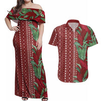 Women's Day Samoa Malu Tattoo Inspired Mix Teuila Couples Matching Off Shoulder Maxi Dress and Hawaiian Shirt Scarlet