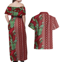Women's Day Samoa Malu Tattoo Inspired Mix Teuila Couples Matching Off Shoulder Maxi Dress and Hawaiian Shirt Scarlet