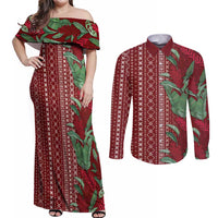 Women's Day Samoa Malu Tattoo Inspired Mix Teuila Couples Matching Off Shoulder Maxi Dress and Long Sleeve Button Shirt Scarlet