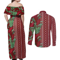 Women's Day Samoa Malu Tattoo Inspired Mix Teuila Couples Matching Off Shoulder Maxi Dress and Long Sleeve Button Shirt Scarlet