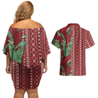 Women's Day Samoa Malu Tattoo Inspired Mix Teuila Couples Matching Off Shoulder Short Dress and Hawaiian Shirt Scarlet